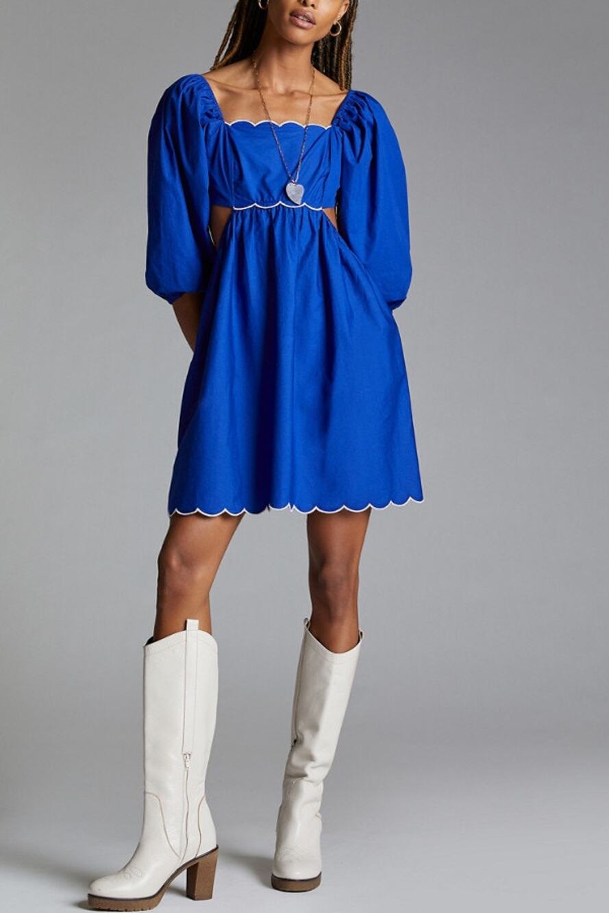 Anthropologie Forever That Girl Cobalt Puff Sleeve Open Back Mini Dress Size M